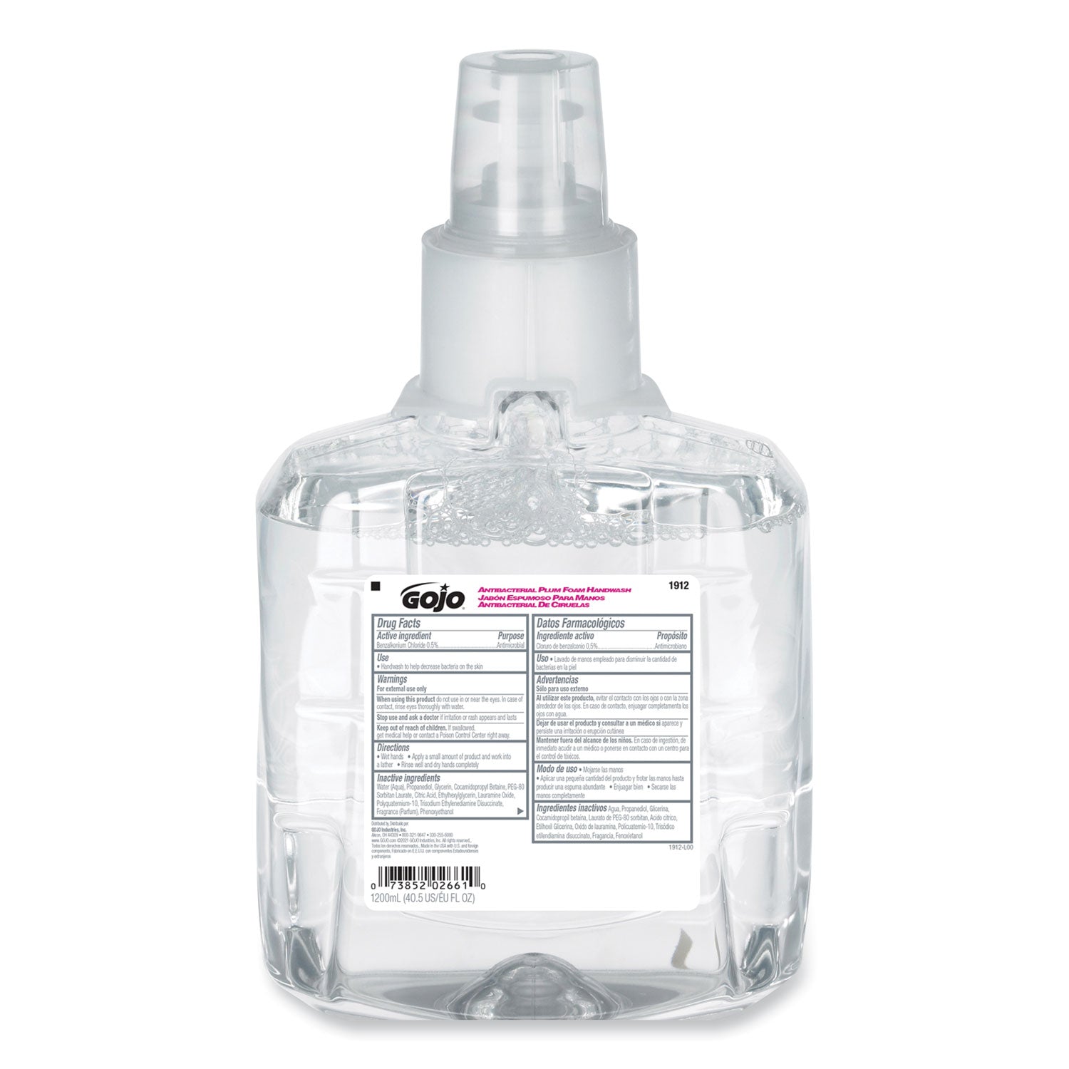 GOJO Antibacterial Foam Hand Wash Refill, For LTX-12 Dispenser, Plum Scent, 1,200 mL (191202EA)