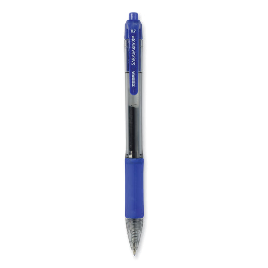 Zebra Sarasa Dry Gel X20 Gel Pen, Retractable, Medium 0.7 mm, Blue Ink, Clear/Blue Barrel, 12/Pack (46820)