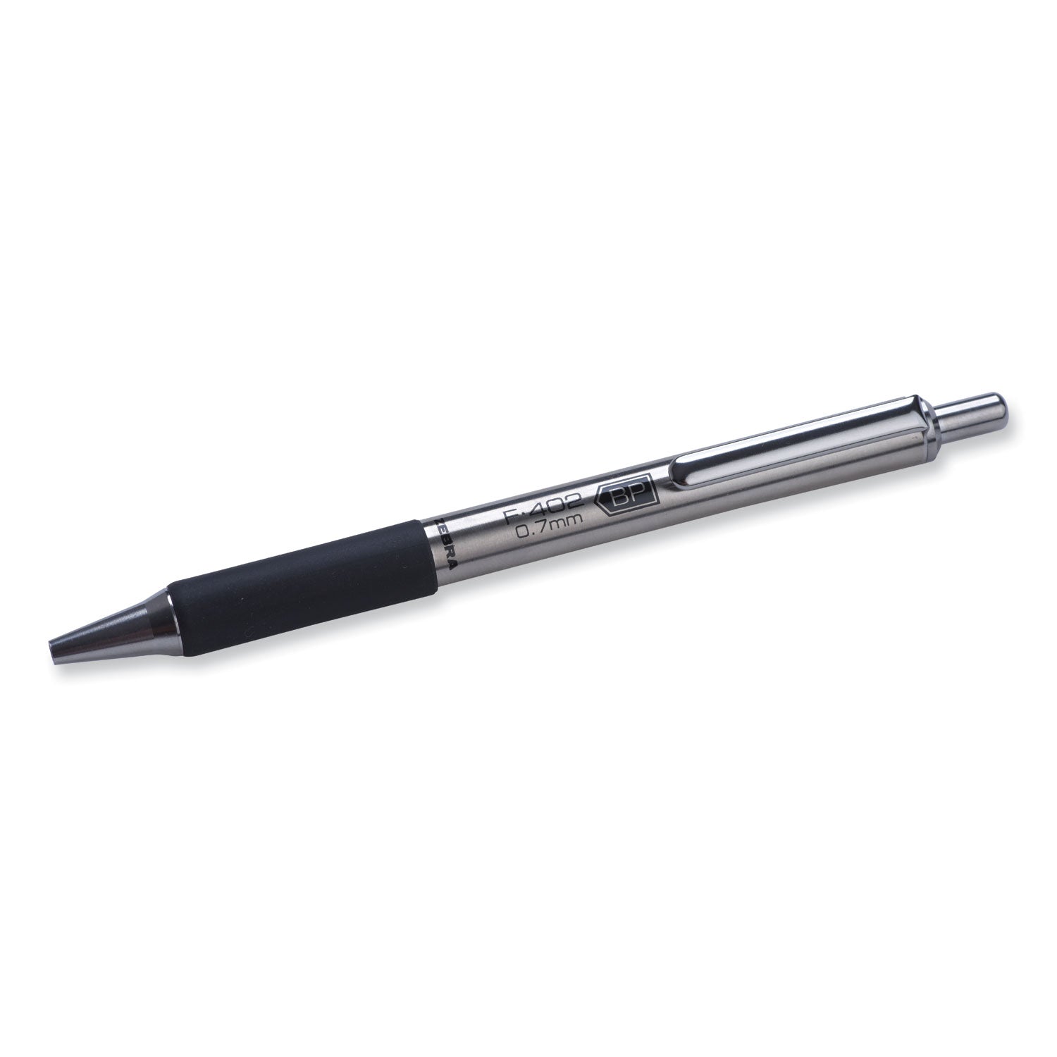 Zebra F-402 Ballpoint Pen, Retractable, Fine 0.7 mm, Black Ink, Stainless Steel/Black Barrel (29210)