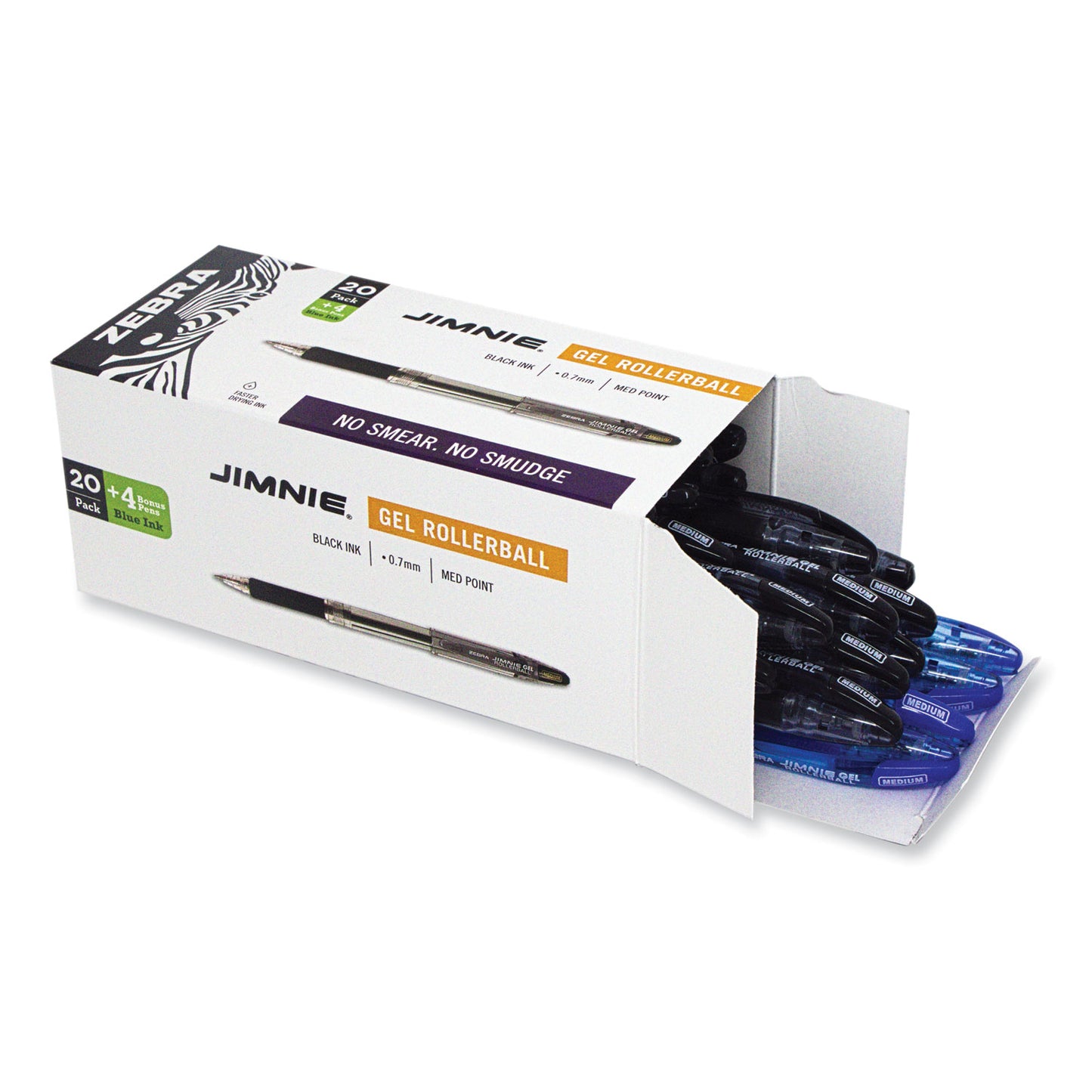 Zebra Jimnie Gel Pen Value Pack, Stick, Medium 0.7 mm, Black Ink, Clear/Black Barrel, 24/Box (14410)