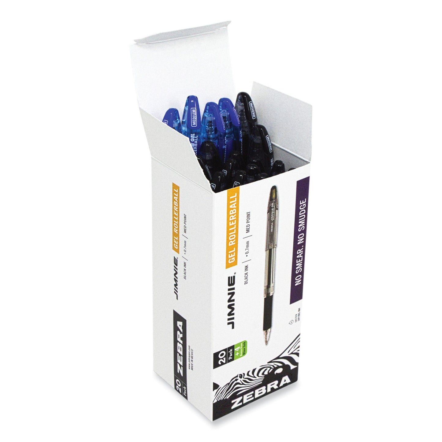 Zebra Jimnie Gel Pen Value Pack, Stick, Medium 0.7 mm, Black Ink, Clear/Black Barrel, 24/Box (14410)