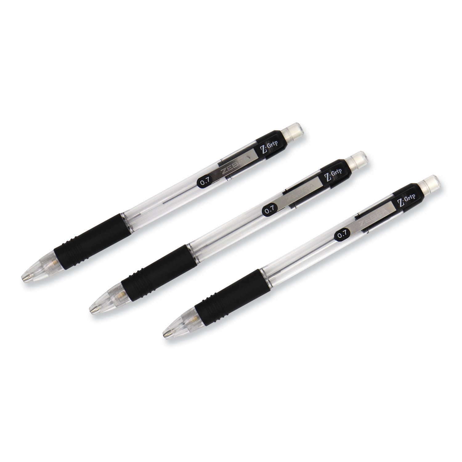 Zebra Z-Grip Mechanical Pencil, 0.7 mm, HB (#2), Black Lead, Clear/Black Barrel, 24/Pack (15241)