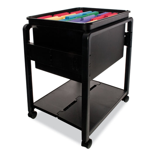 Advantus Folding Mobile File Cart, Plastic, 1 Shelf, 1 Bin, 14.5" x 18.5" x 21.75", Black (55758)