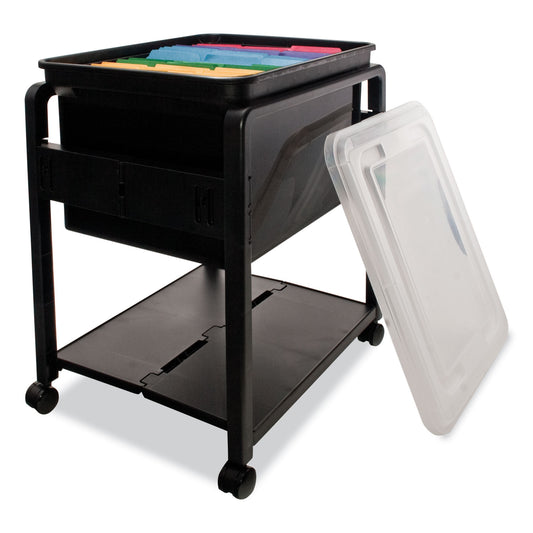 Advantus Folding Mobile File Cart, Plastic, 1 Shelf, 1 Bin, 14.5" x 18.5" x 21.75", Black (55758)