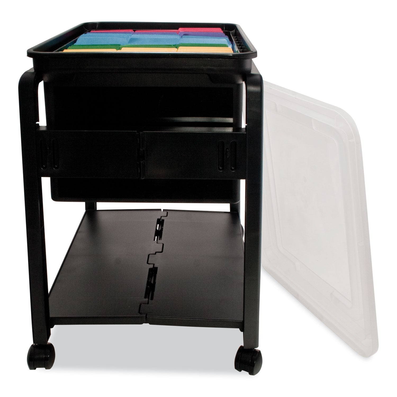 Advantus Folding Mobile File Cart, Plastic, 1 Shelf, 1 Bin, 14.5" x 18.5" x 21.75", Black (55758)