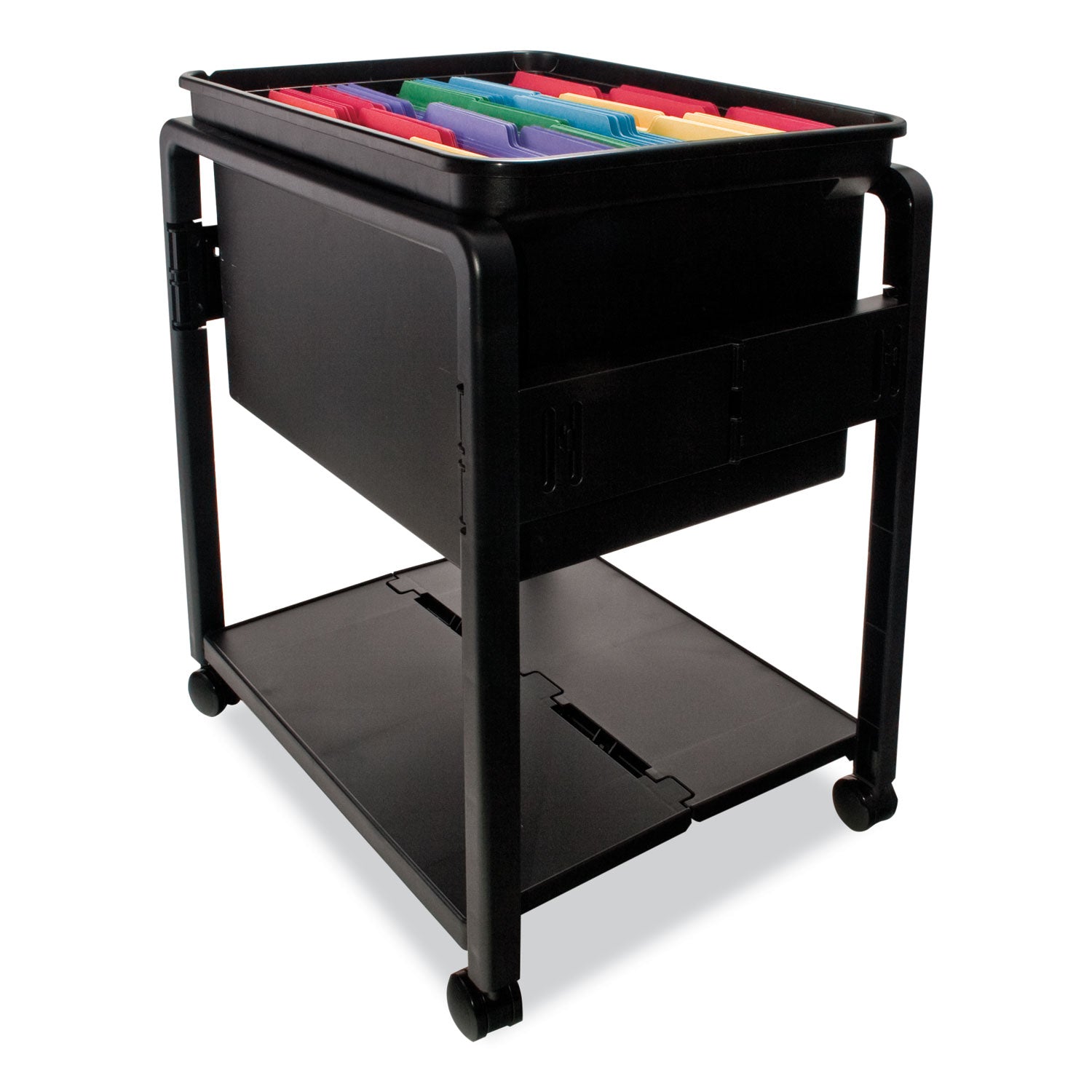 Advantus Folding Mobile File Cart, Plastic, 1 Shelf, 1 Bin, 14.5" x 18.5" x 21.75", Black (55758)