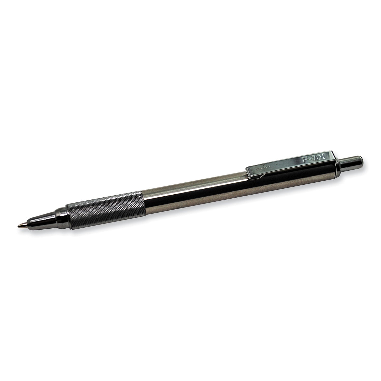 Zebra F-701 Ballpoint Pen, Retractable, Fine 0.7 mm, Black Ink, Stainless Steel/Black Barrel (29411)