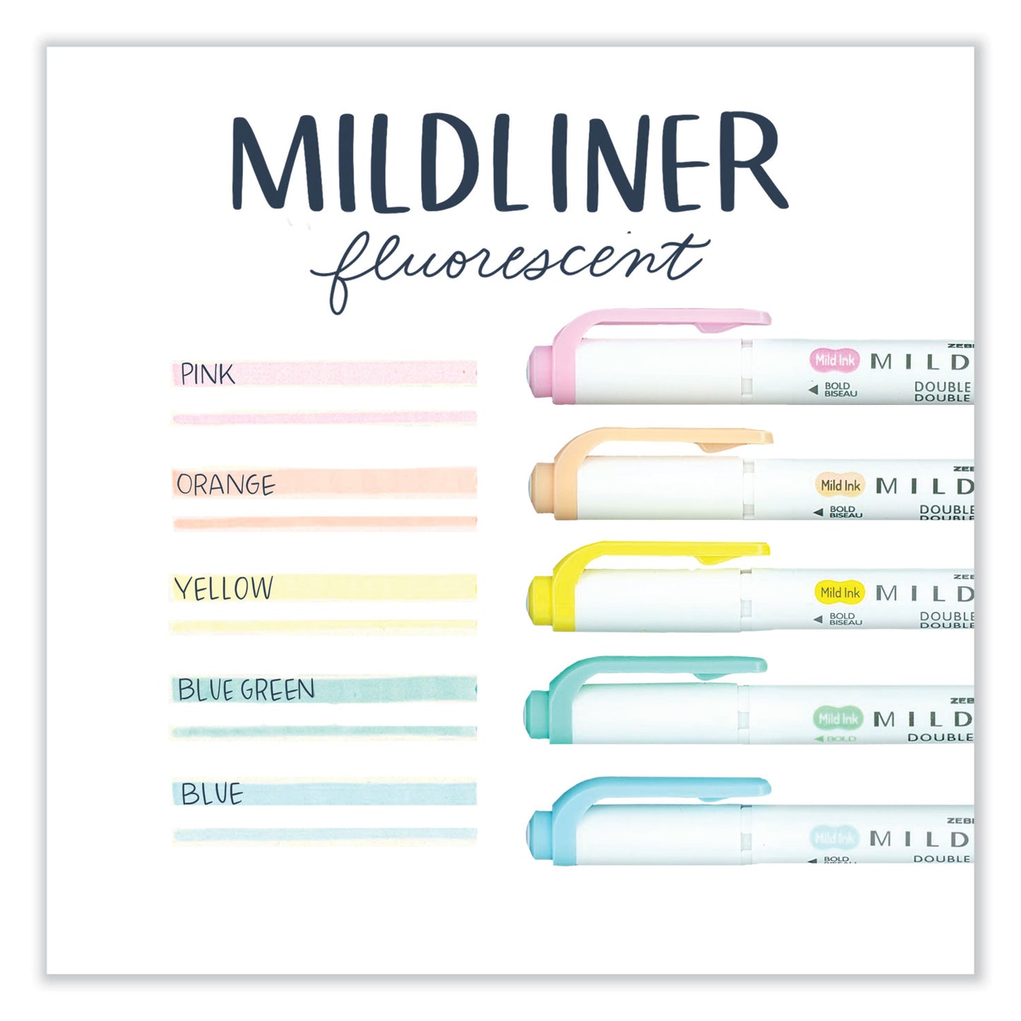Zebra Mildliner Double Ended Highlighter, Assorted Ink Colors, Bold-Chisel/Fine-Bullet Tips, Assorted Barrel Colors, 5/Pack (78105)