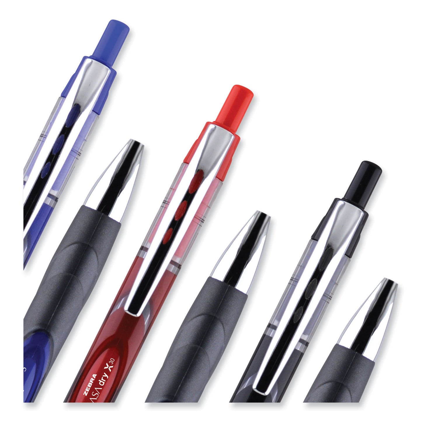 Zebra Sarasa Dry Gel X30 Gel Pen, Retractable, Medium 0.7 mm, Red Ink, Red/Black/Silver Barrel, 12/Pack (47130)