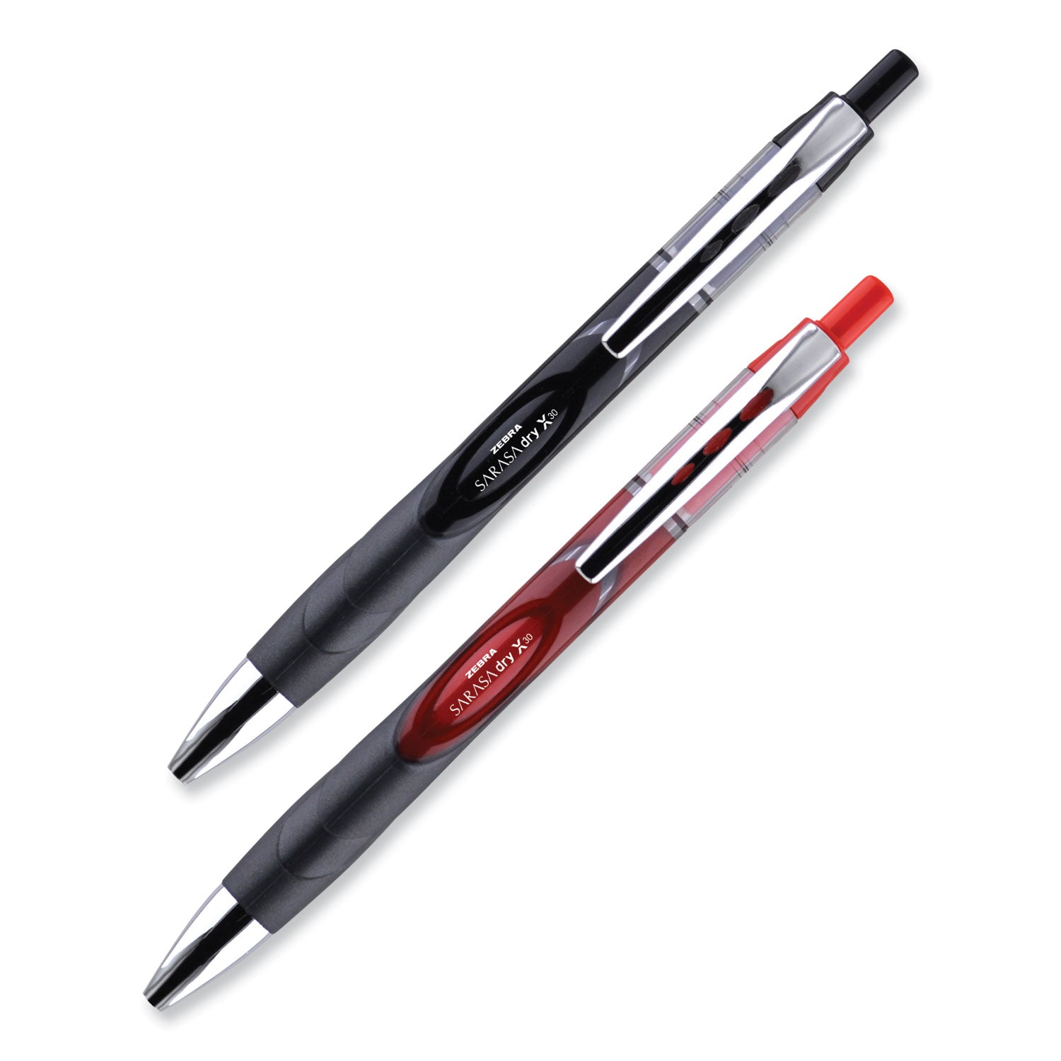 Zebra Sarasa Dry Gel X30 Gel Pen, Retractable, Medium 0.7 mm, Red Ink, Red/Black/Silver Barrel, 12/Pack (47130)