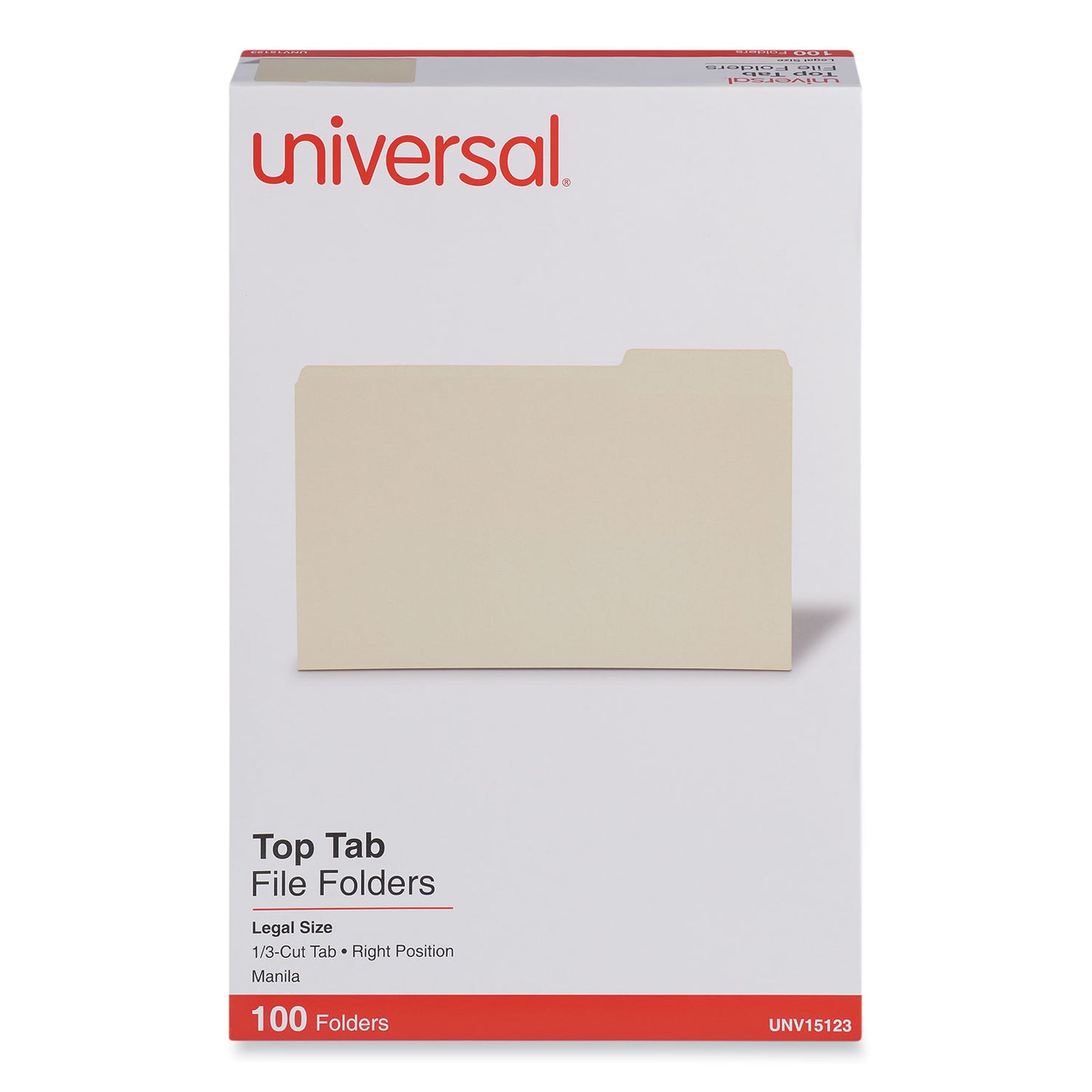 Universal Top Tab File Folders, 1/3-Cut Tabs: Right Position, Legal Size, 0.75" Expansion, Manila, 100/Box (15123)