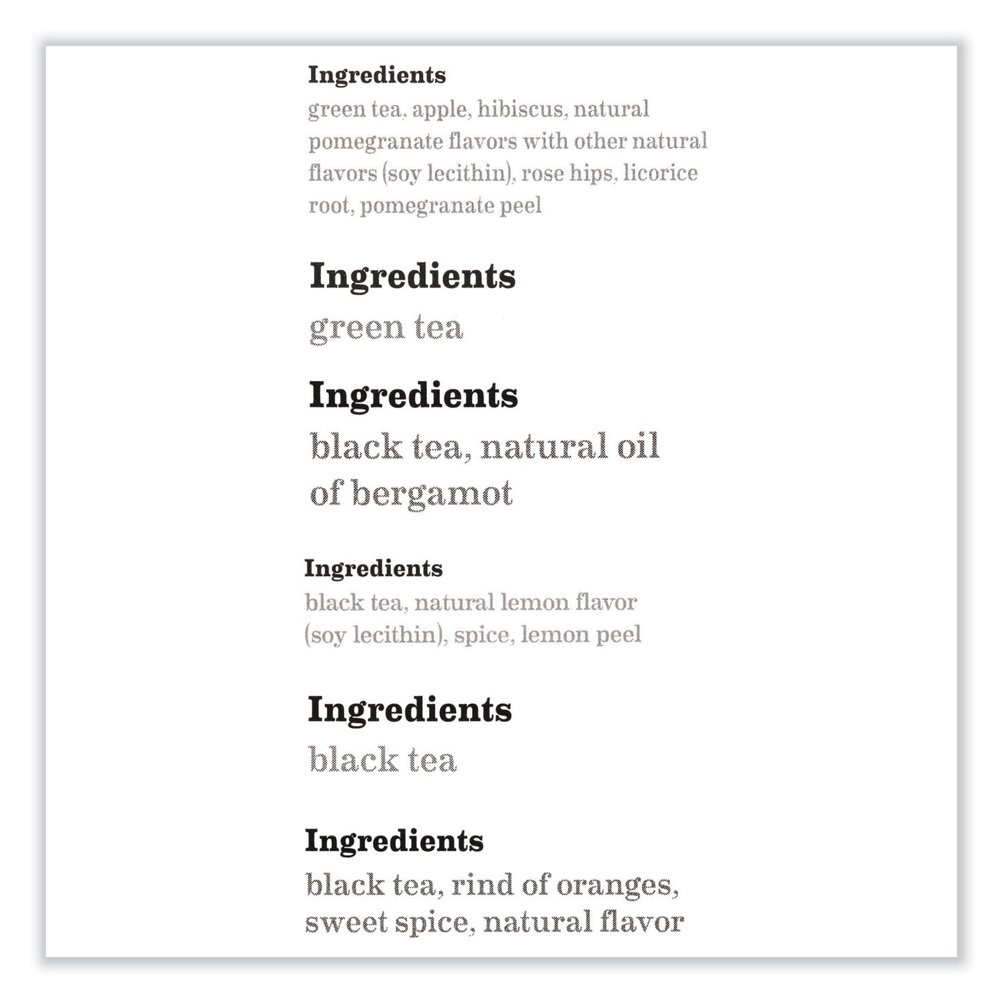 Bigelow Assorted Tea Packs, Six Flavors, 28/Box, 168/Carton (15577)