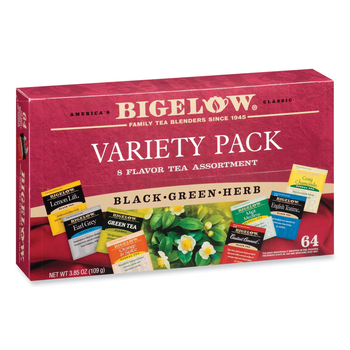 Bigelow Variety Pack Assorted Tea Bags, Individually Wrapped, 64 Tea Bags/Box (RCB10568)