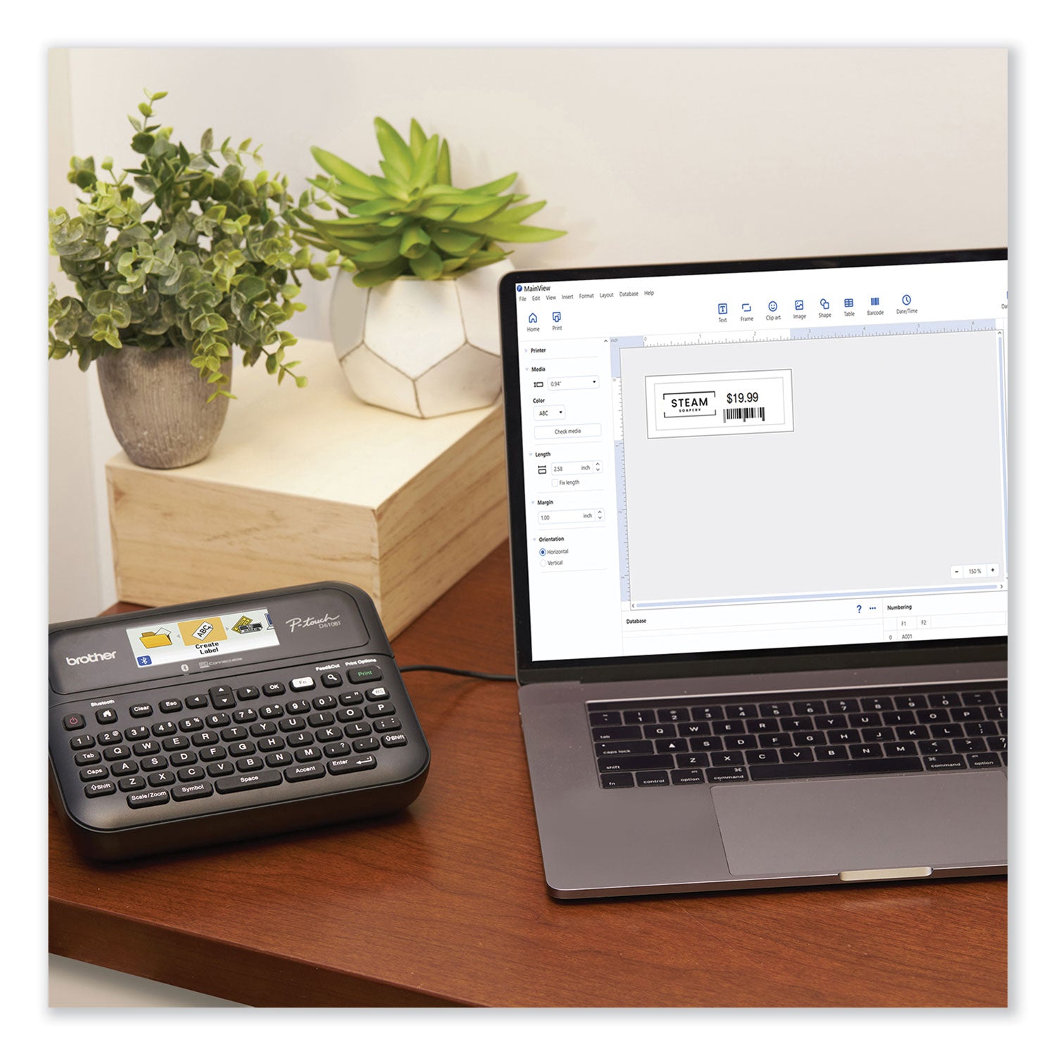 Brother D-610BTVP Connected Label Maker with Color Display, 30 mm/s Print Speed, 14.2 x 6 x 13.3 (PTD610BTVP)