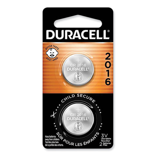 Duracell Lithium Coin Batteries With Bitterant, 2016, 2/Pack (DL2016B2PK)