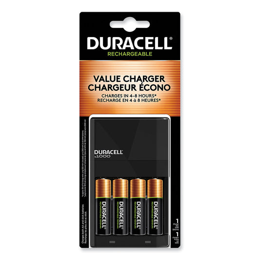 Duracell ION SPEED 1000 Advanced Charger, For AA and AAA, Includes 4 AA NiMH Batteries (CEF14)