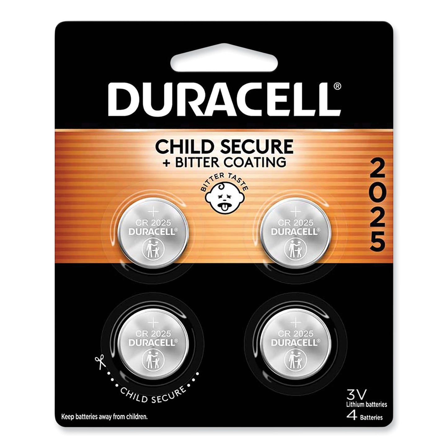 Duracell Lithium Coin Batteries With Bitterant, 2025, 4/Pack (DL2025B4PK)