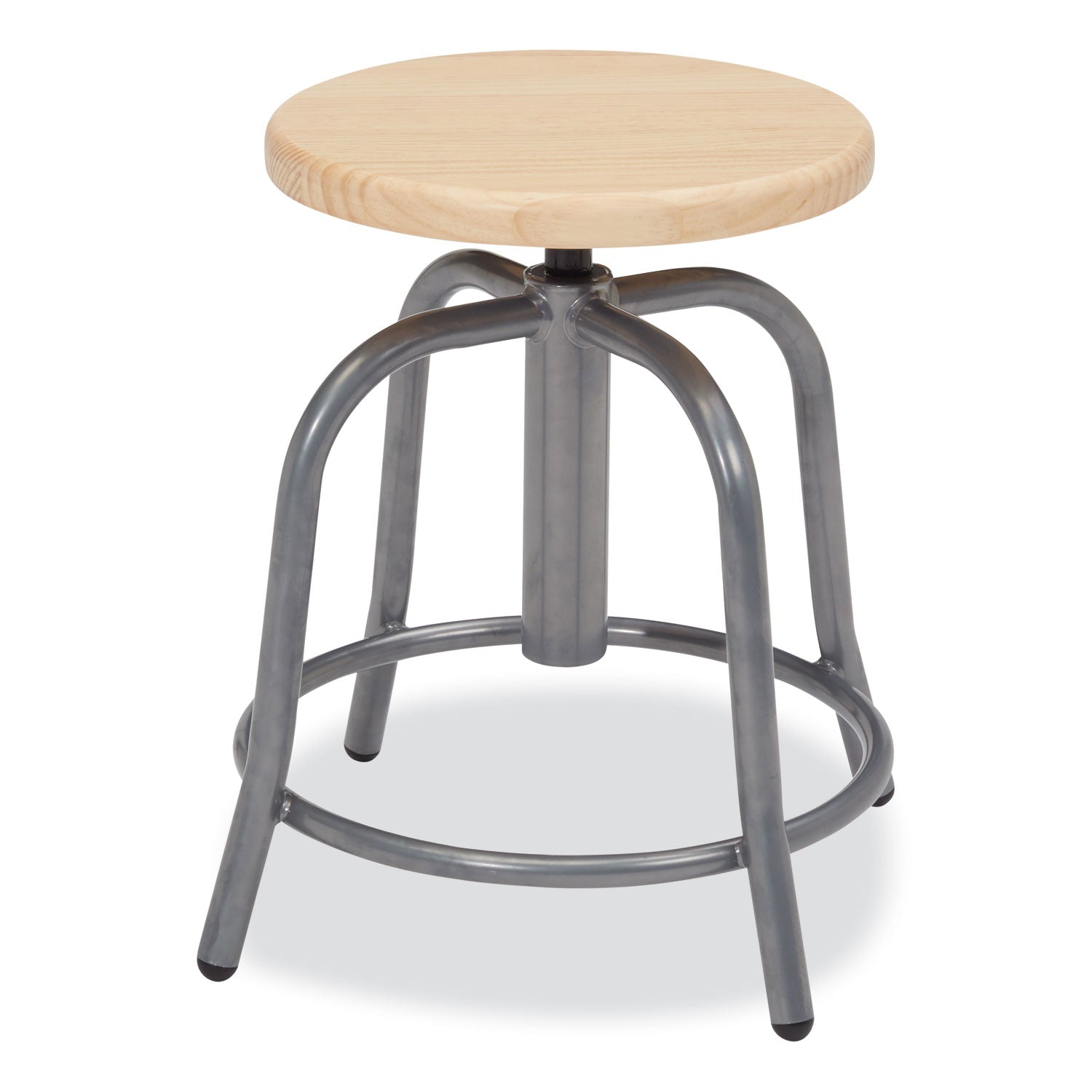 NPS 6800 Series Height Adjustable Wood Seat Swivel Stool, Supports Up to 300 lb, 19" to 25" Seat Height, Maple Seat, Gray Base (6800W02)