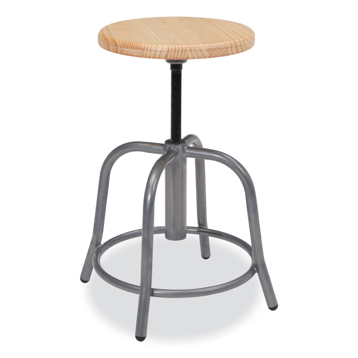 NPS 6800 Series Height Adjustable Wood Seat Swivel Stool, Supports Up to 300 lb, 19" to 25" Seat Height, Maple Seat, Gray Base (6800W02)