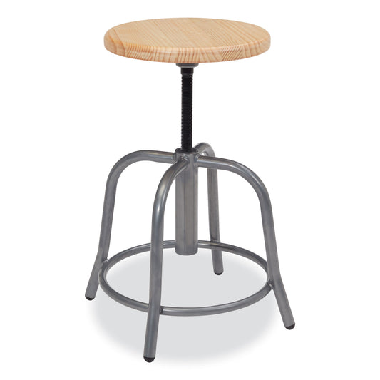 NPS 6800 Series Height Adjustable Wood Seat Swivel Stool, Supports Up to 300 lb, 19" to 25" Seat Height, Maple Seat, Gray Base (6800W02)