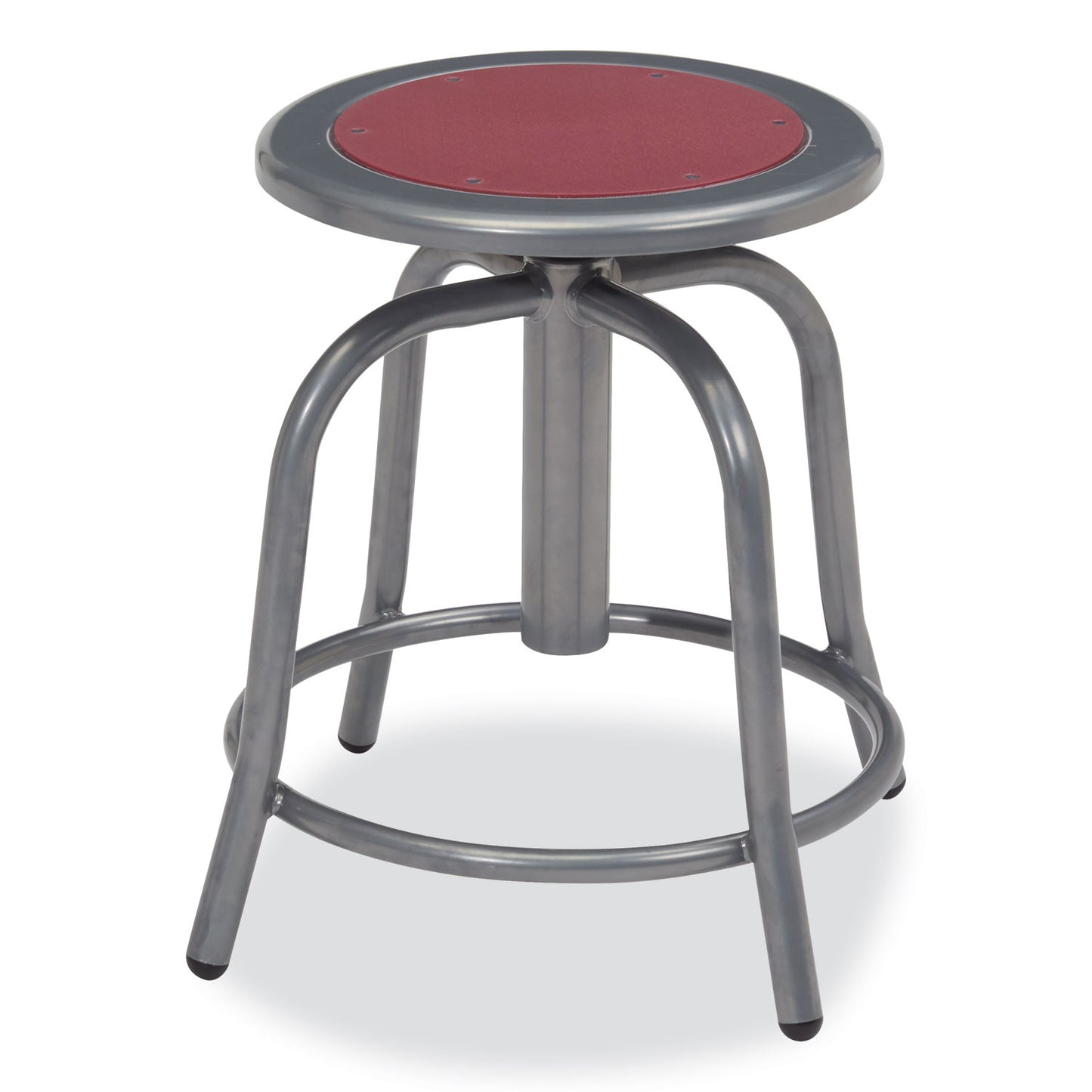 NPS 6800 Series Height Adjustable Metal Seat Swivel Stool, Supports Up to 300 lb, 18" to 24" Seat Height, Burgundy Seat/Gray Base (681802)