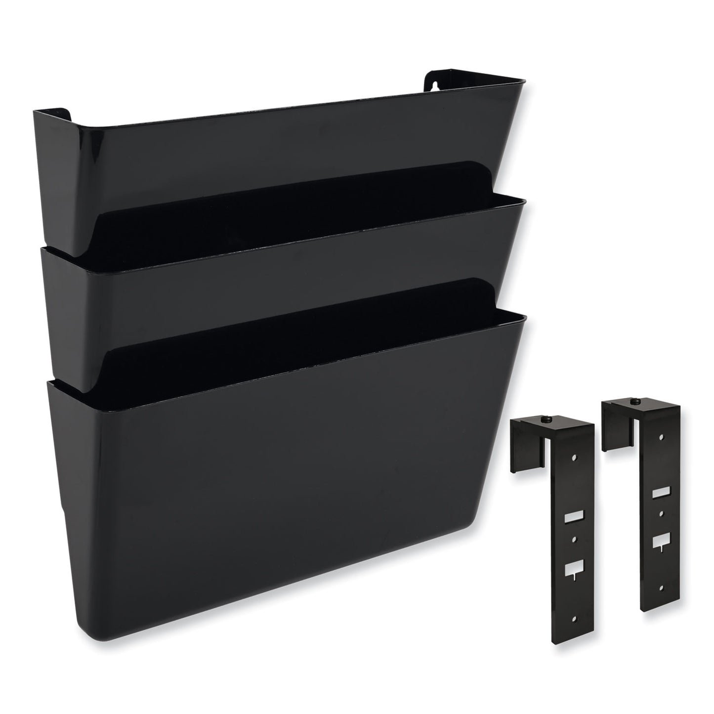 Deflecto DocuPocket Stackable Three-Pocket Partition Wall File, 3 Sections, Letter Size, 13" x 4", Black (73504)