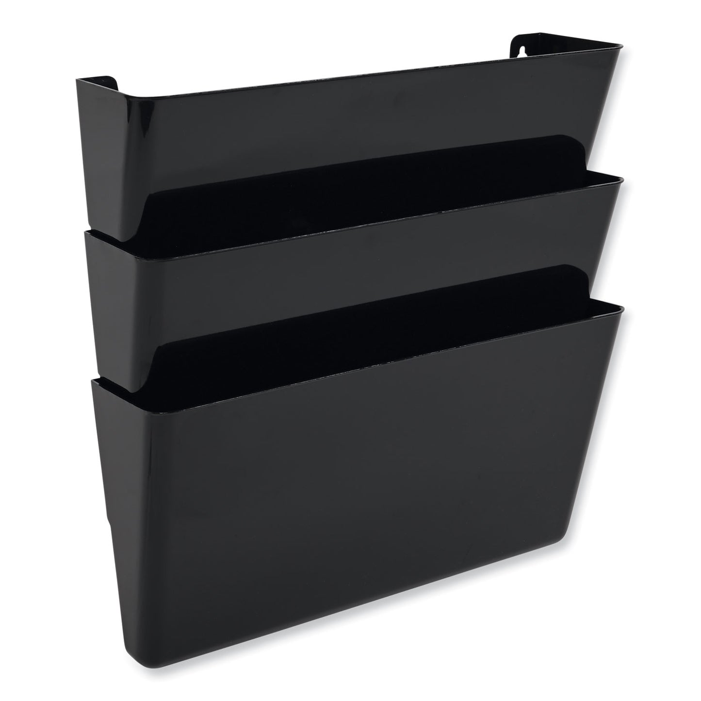 Deflecto DocuPocket Stackable Three-Pocket Partition Wall File, 3 Sections, Letter Size, 13" x 4", Black (73504)