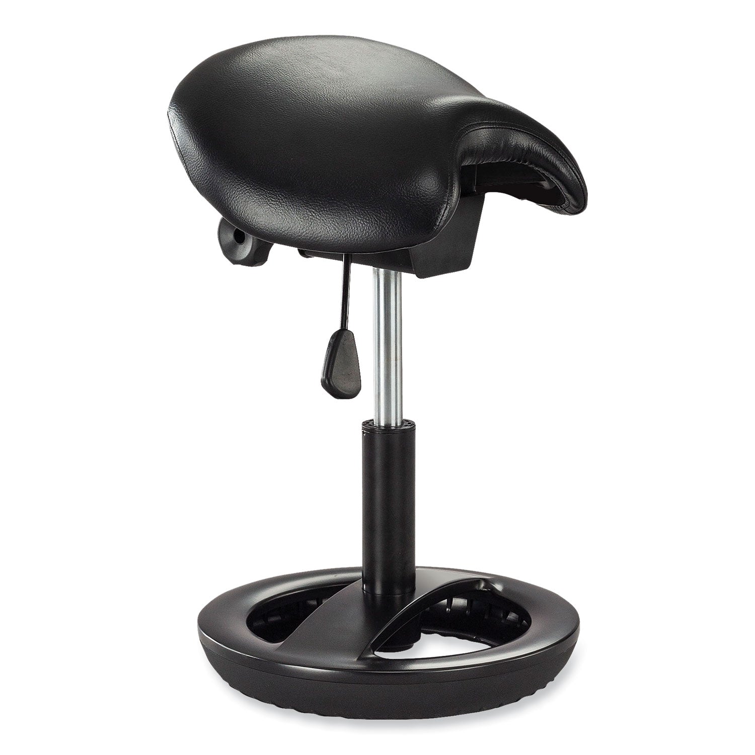 Safco Twixt Sitting-Height Saddle Seat Stool, Backless, Supports Up to 300 lb, 19" to 24" Seat Height, Black Seat, Black Base (3005BV)