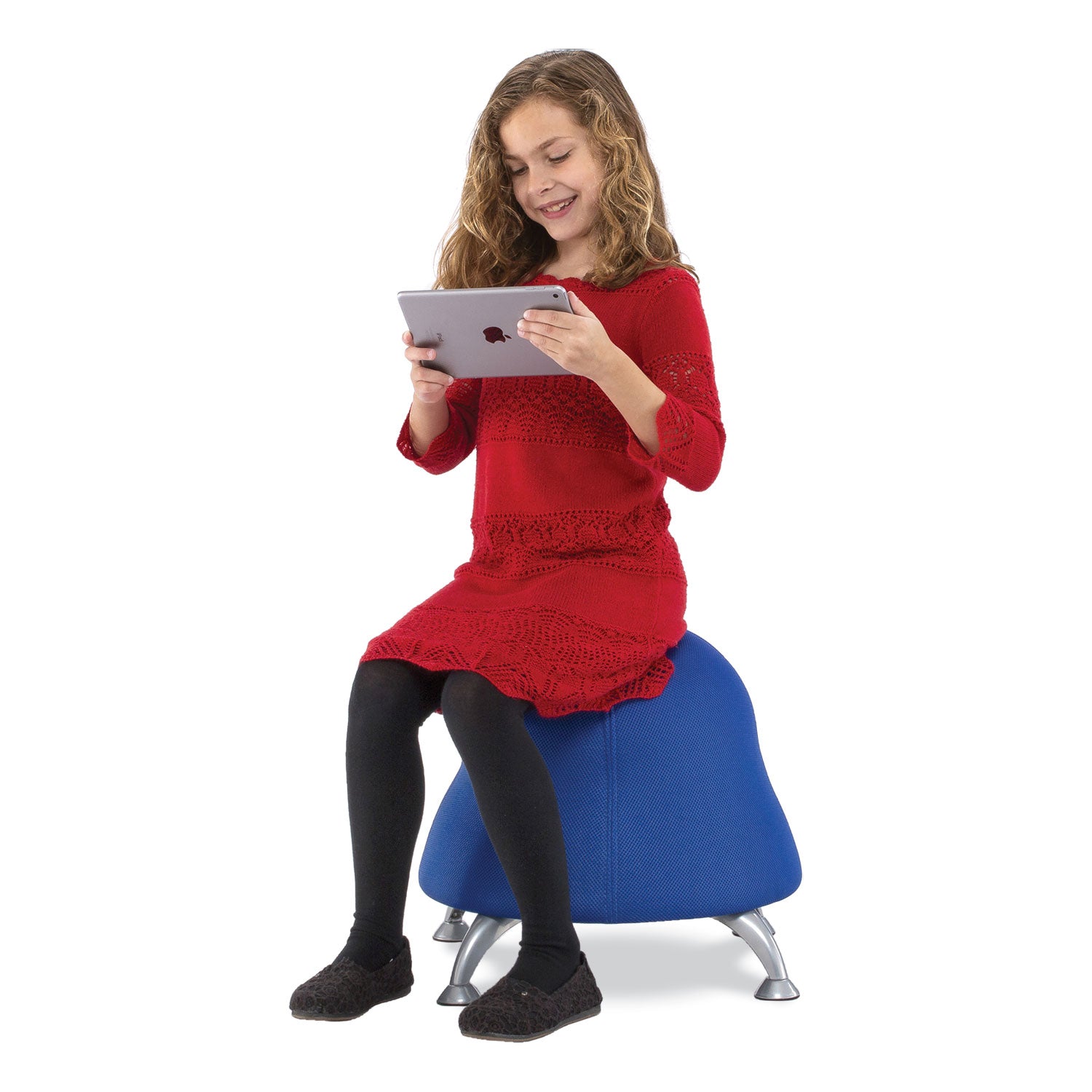 Safco Runtz Ball Chair, Backless, Supports Up to 250 lb, Blue Fabric Seat, Silver Base (4755BU)