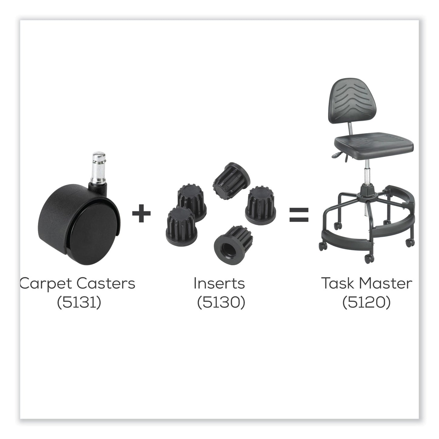 Safco Task Master Carpet Casters, 2" Wheel, Black, 5/Set (5131)