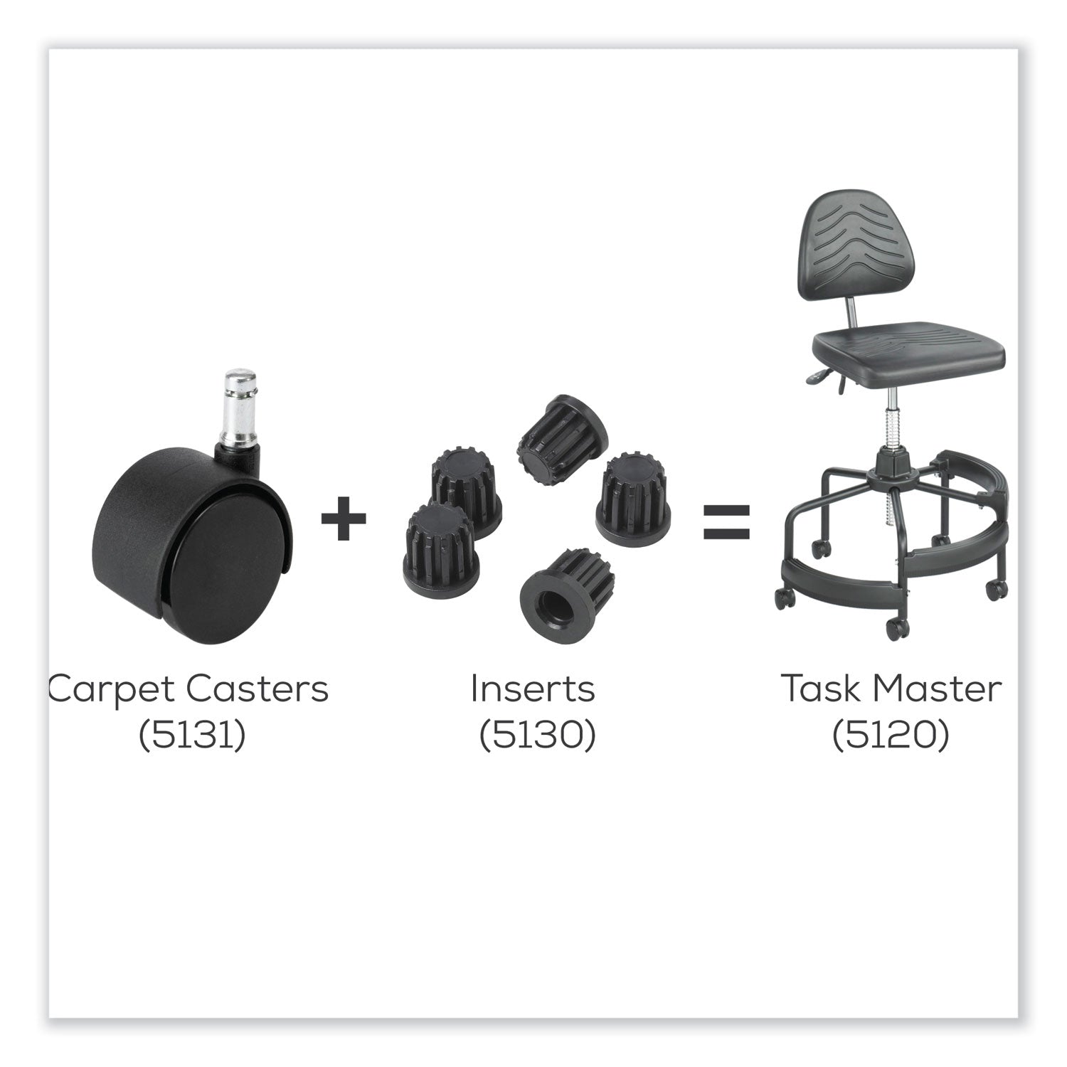 Safco Task Master Carpet Casters, 2" Wheel, Black, 5/Set (5131)