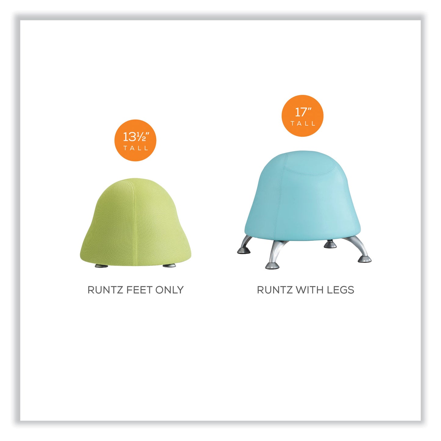 Safco Runtz Ball Chair, Backless, Supports Up to 250 lb, Orange Fabric Seat, Silver Base (4755OR)