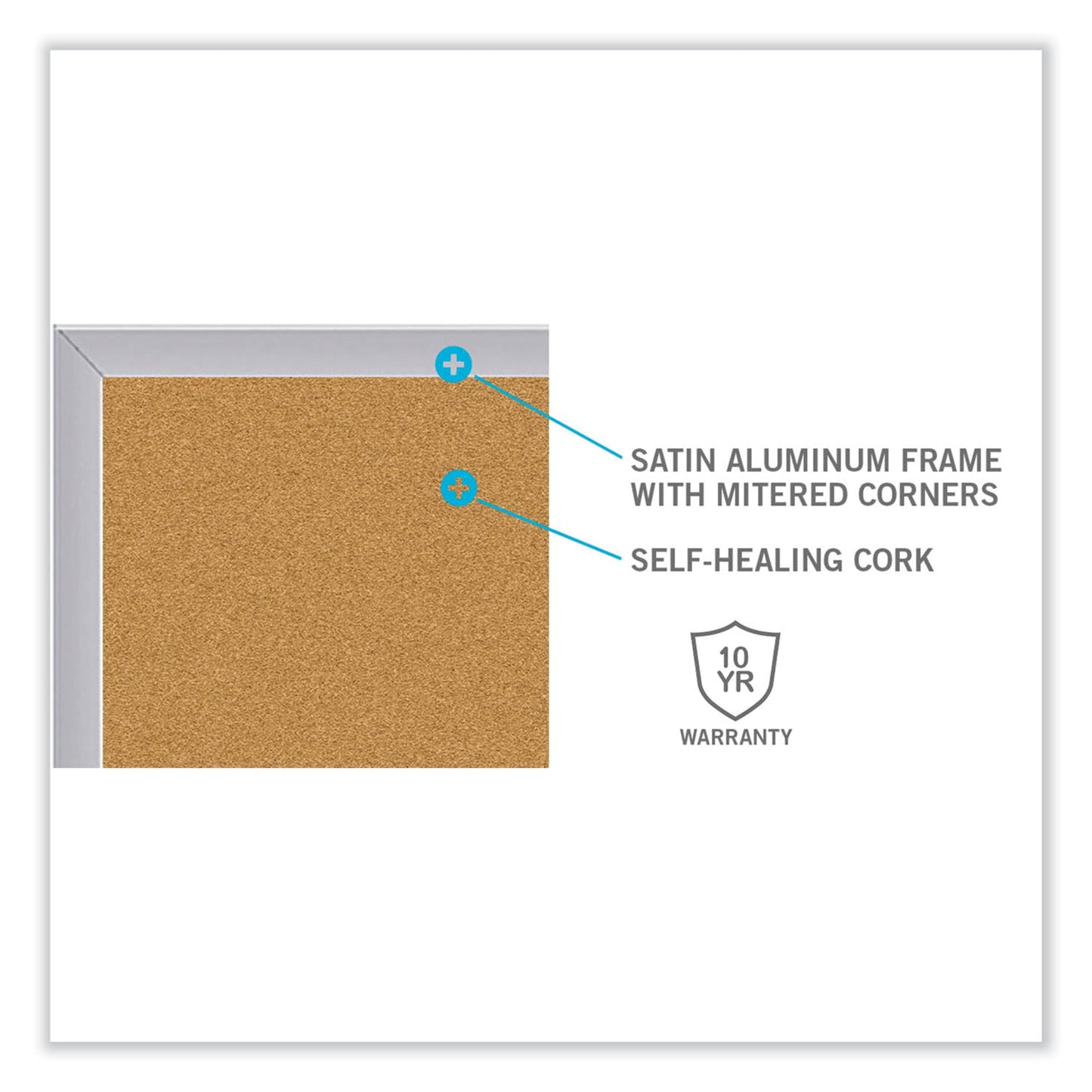 Ghent Aluminum-Frame Natural Corkboard, 46.5 x 36, Tan Surface, Satin Aluminum Frame (13341)