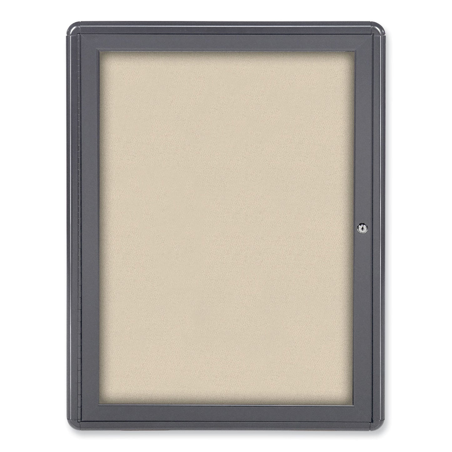 Ghent Ovation 1 Door Enclosed Beige Fabric Bulletin Board with Gray Frame, 24.13 x 33.75, Aluminum Frame (OVG1F90)