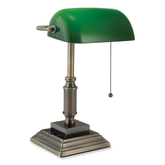 V-Light LED Bankers Lamp with Green Shade, Candlestick Neck, 14.75" High, Antique Bronze (9VS688029AB)