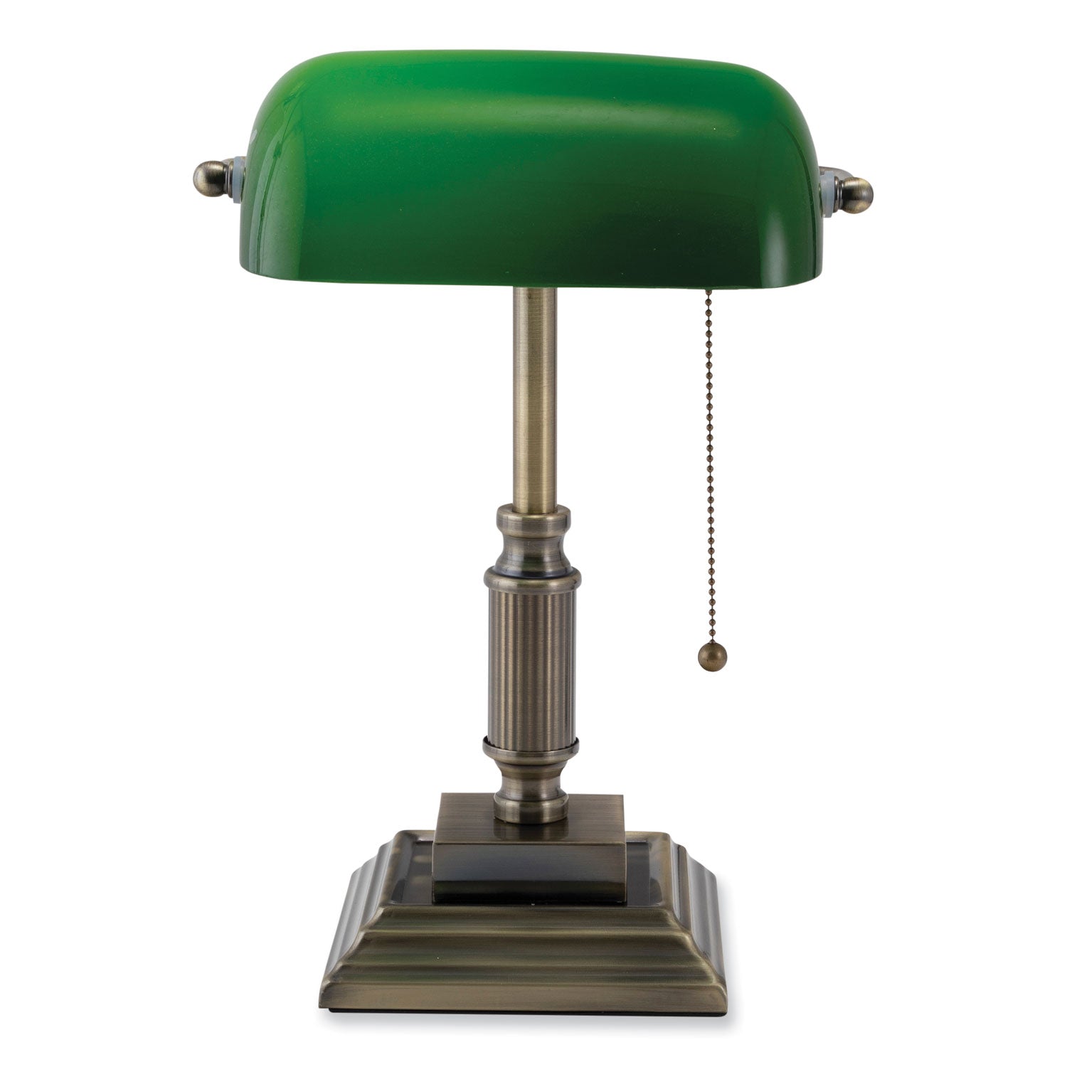 V-Light LED Bankers Lamp with Green Shade, Candlestick Neck, 14.75" High, Antique Bronze (9VS688029AB)