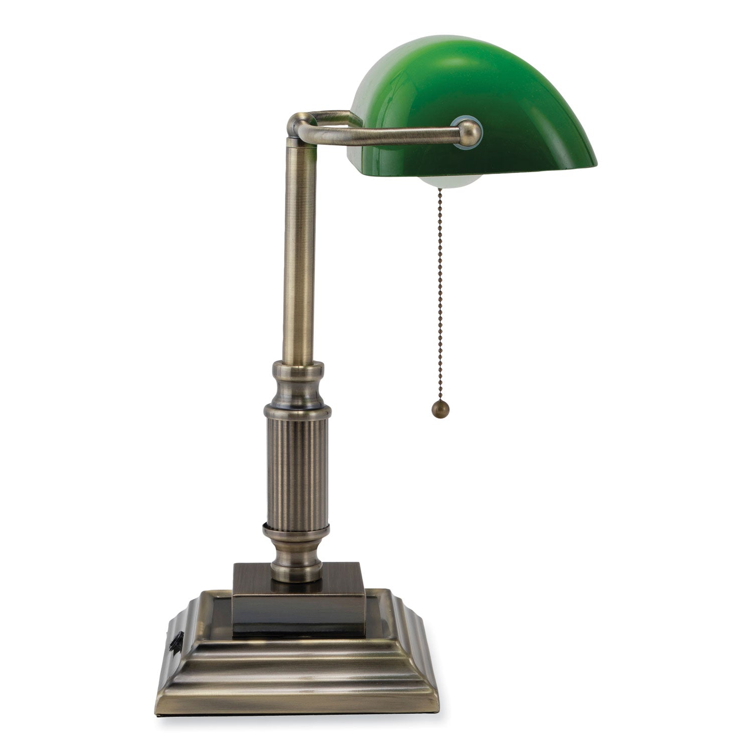 V-Light LED Bankers Lamp with Green Shade, Candlestick Neck, 14.75" High, Antique Bronze (9VS688029AB)