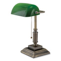 V-Light LED Bankers Lamp with Green Shade, Candlestick Neck, 14.75" High, Antique Bronze (9VS688029AB)