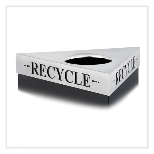 Safco Trifecta Waste Receptacle Lid. Laser Cut "RECYCLE" Inscription, 20w x 20d x 3h, Stainless Steel (9560RE)