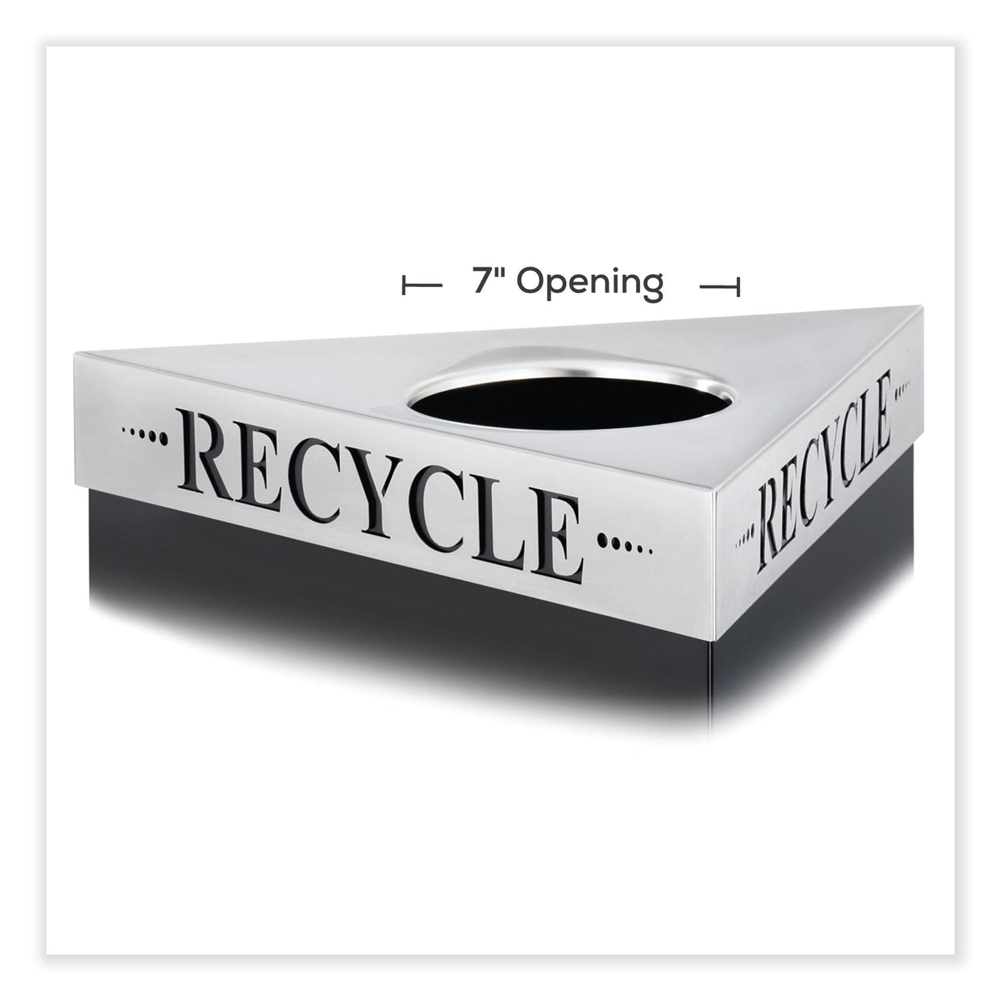 Safco Trifecta Waste Receptacle Lid. Laser Cut "RECYCLE" Inscription, 20w x 20d x 3h, Stainless Steel (9560RE)