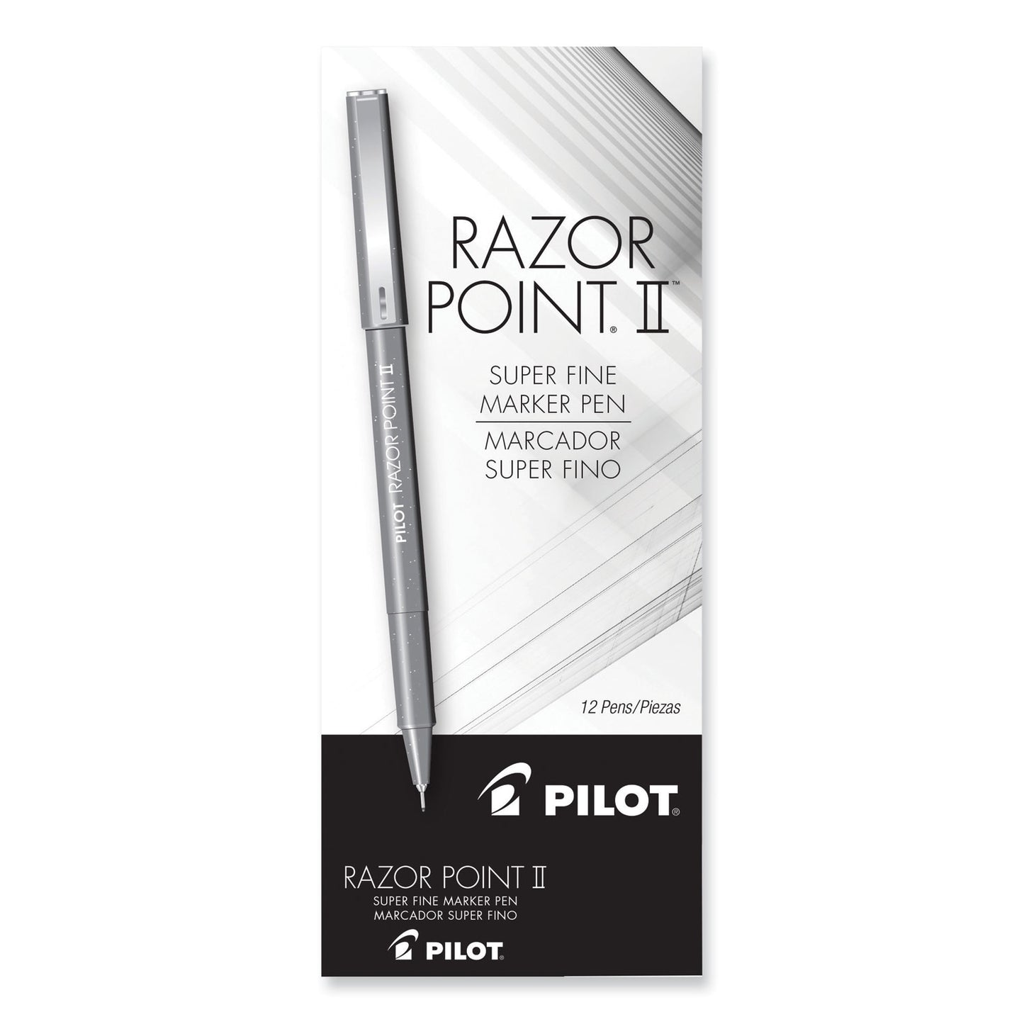 Pilot Razor Point Fine Line Porous Point Pen, Stick, Extra-Fine 0.3 mm, Black Ink, Black Barrel, Dozen (11001)