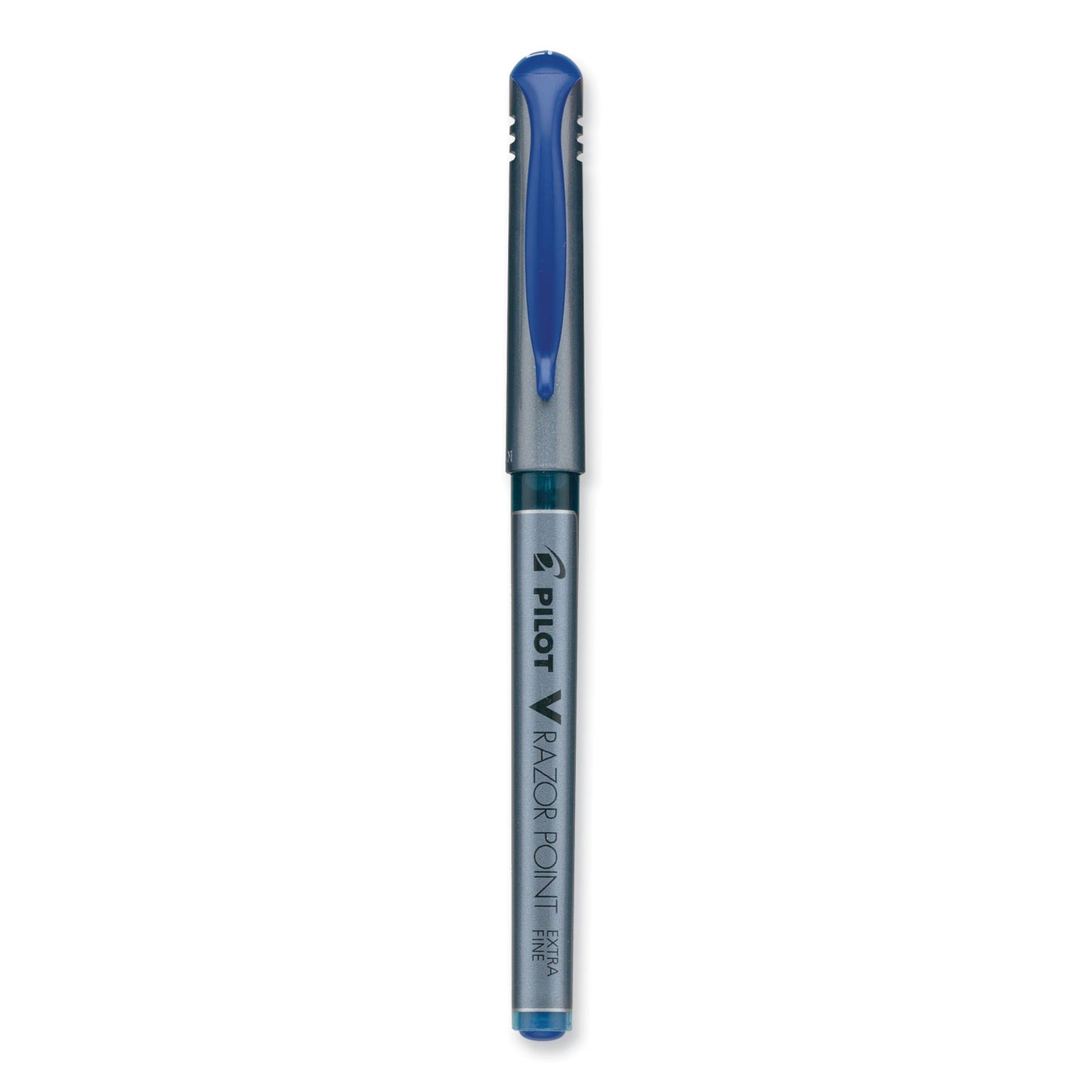 Pilot V Razor Point Liquid Ink Porous Point Pen, Stick, Extra-Fine 0.5 mm, Blue Ink, Gray/Translucent Blue Barrel, Dozen (11021)