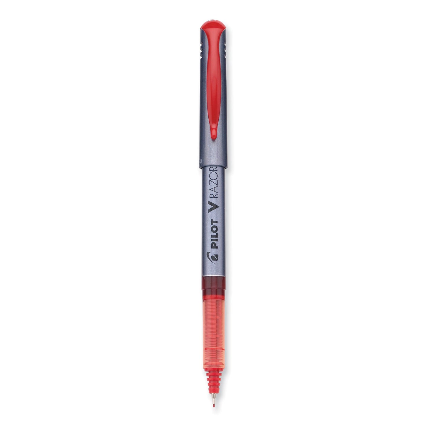 Pilot V Razor Point Liquid Ink Porous Point Pen, Stick, Extra-Fine 0.5 mm, Red Ink, Gray/Translucent Red Barrel, Dozen (11022)