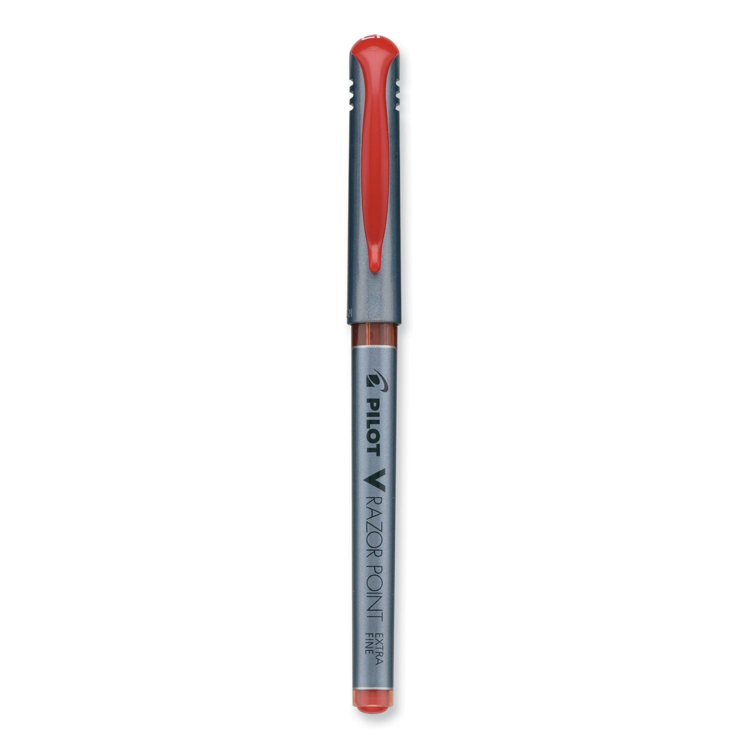 Pilot V Razor Point Liquid Ink Porous Point Pen, Stick, Extra-Fine 0.5 mm, Red Ink, Gray/Translucent Red Barrel, Dozen (11022)