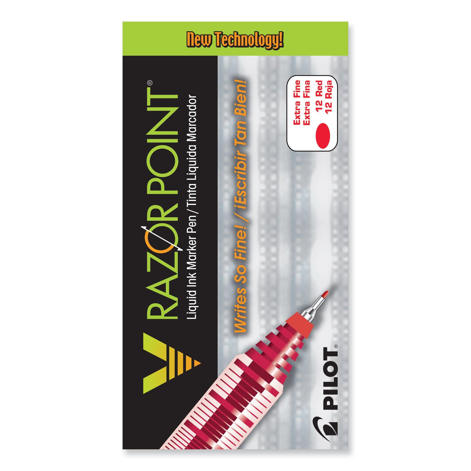 Pilot V Razor Point Liquid Ink Porous Point Pen, Stick, Extra-Fine 0.5 mm, Red Ink, Gray/Translucent Red Barrel, Dozen (11022)