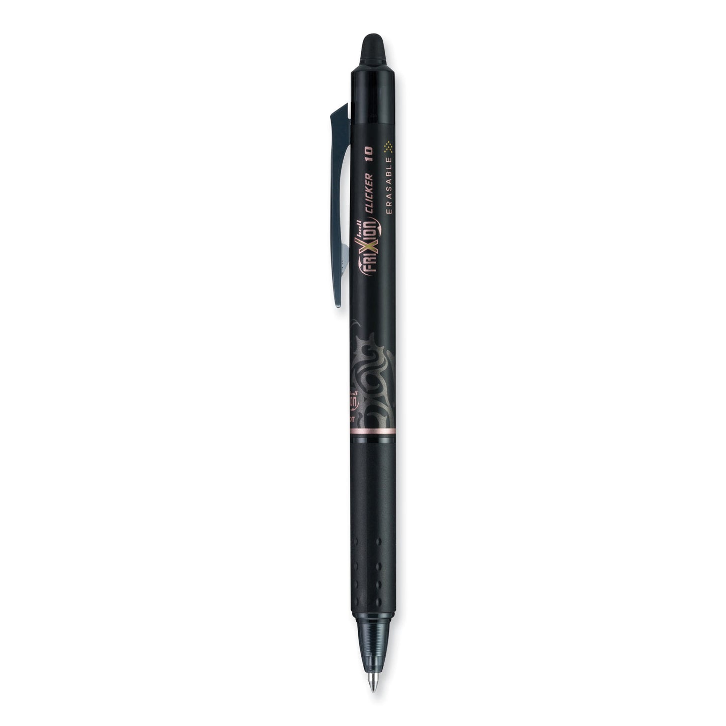 Pilot FriXion Clicker Erasable Gel Pen, Retractable, Bold 1 mm, Black Ink, Black Barrel, Dozen (11384)