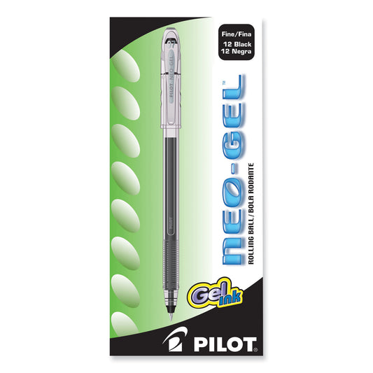 Pilot Neo-Gel Gel Pen, Stick, Fine 0.7 mm, Black Ink, Black Barrel, Dozen (14001)