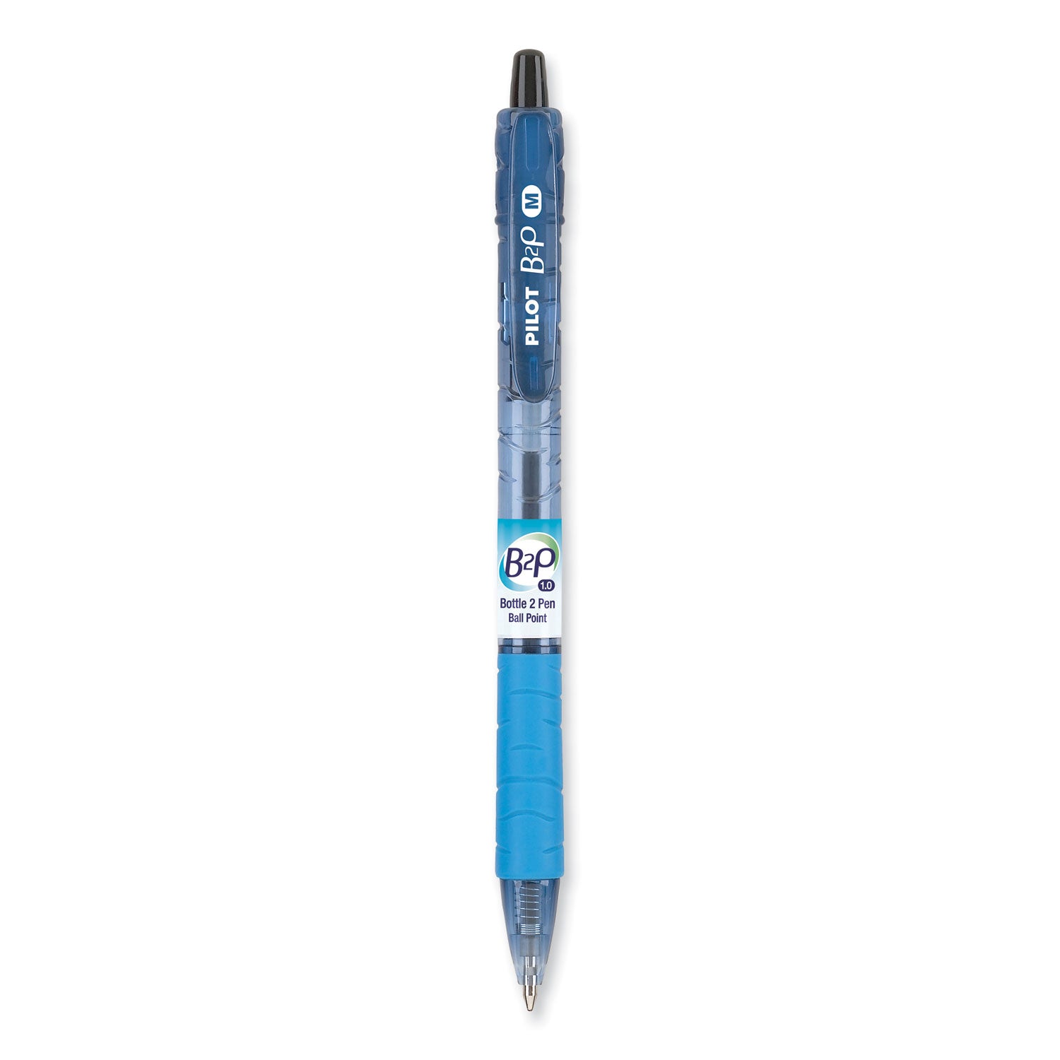 Pilot B2P Bottle-2-Pen Recycled Ballpoint Pen, Retractable, Medium 1 mm, Black Ink, Translucent Blue Barrel, Dozen (32800)