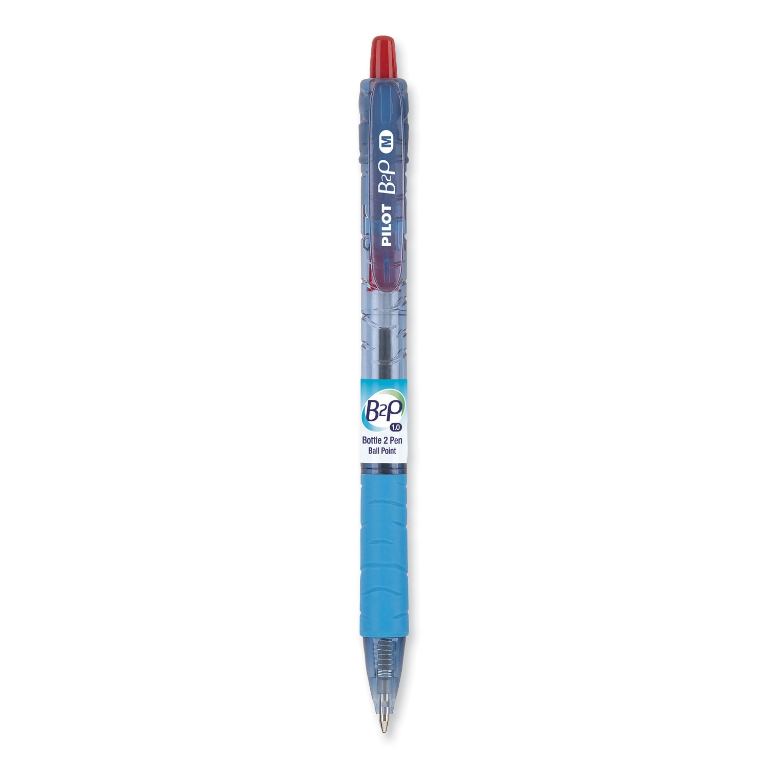 Pilot B2P Bottle-2-Pen Recycled Ballpoint Pen, Retractable, Medium 1 mm, Red Ink, Translucent Blue Barrel, Dozen (32802)