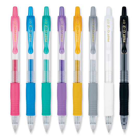 Pilot G2 Metallics Gel Pen, Retractable, Fine 0.7 mm, Assorted Ink and Barrel Colors, 8/Pack (34405)